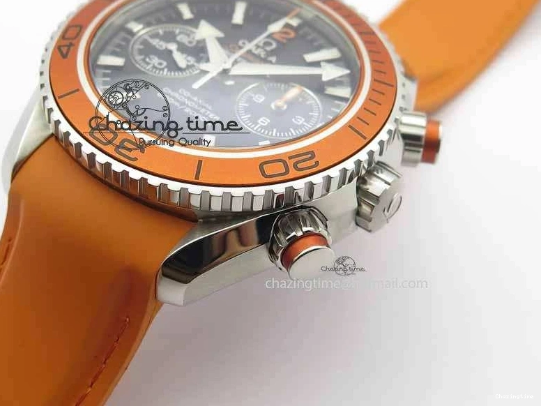 0408 Planet Ocean Master Chrono 45mm SS OM 1:1 Best Edition Black Dial On Orange Rubber Strap A Attractive 8170
